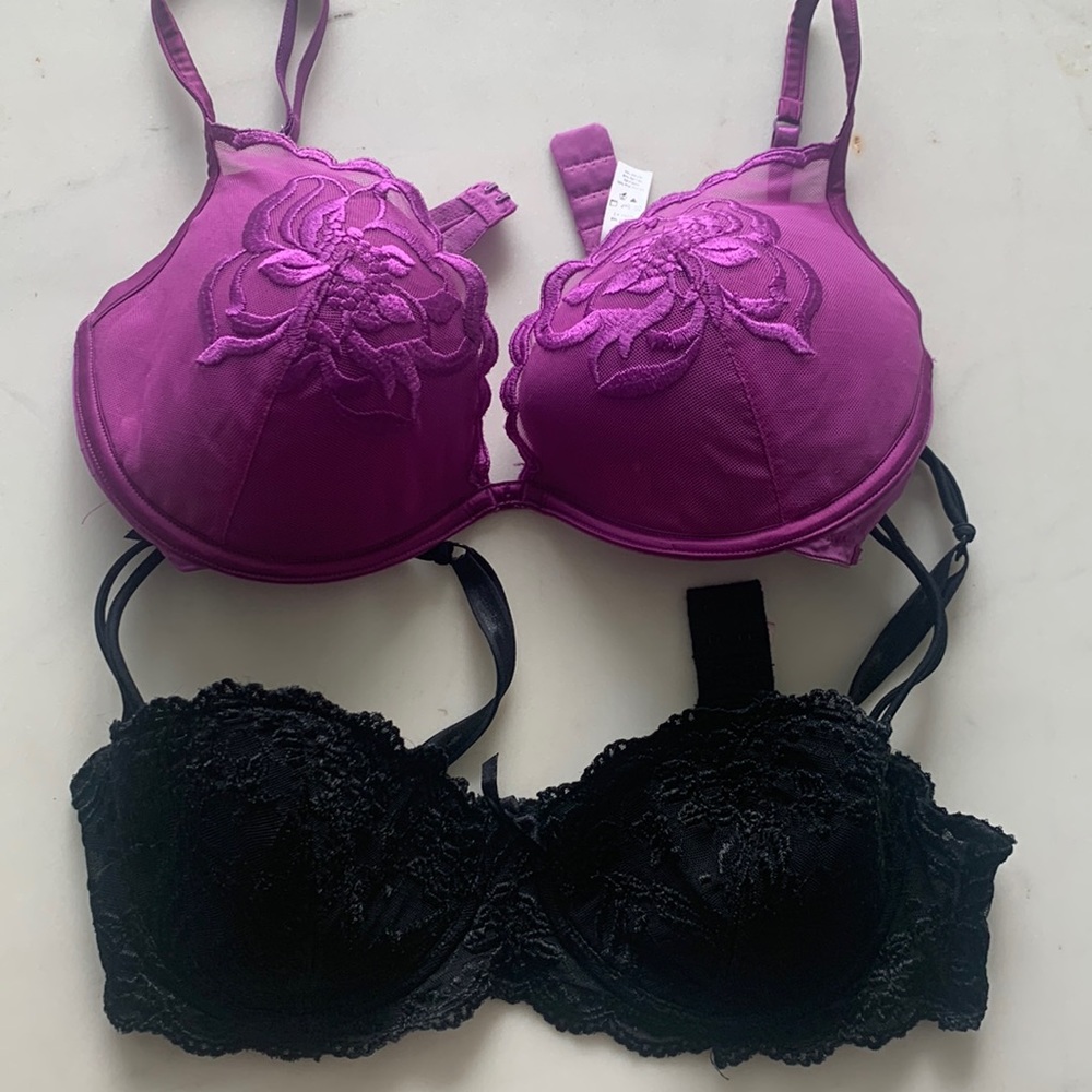2 Bras - black 36D, purple 38 D